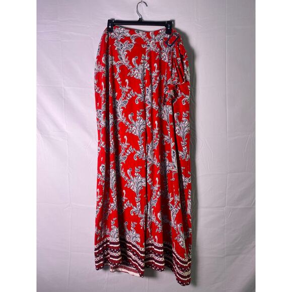 Venus Red Navy White Allover Paisley Print Wide Leg Pants Women's Plus 3X - Picture 1 of 2